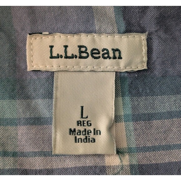 LL Bean Size L Patchwork Madras Plaid Button Down Blouse Cotton Boho Preppy - Picture 8 of 14